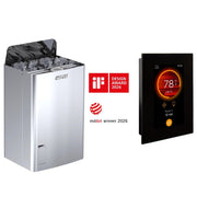 AWT E1604A rote Zeder Sauna 200x160 – Harvia The Wall Combi Bio-Saunaofen mit Verdampfer und Harvia Fenix Touch-Steuerung