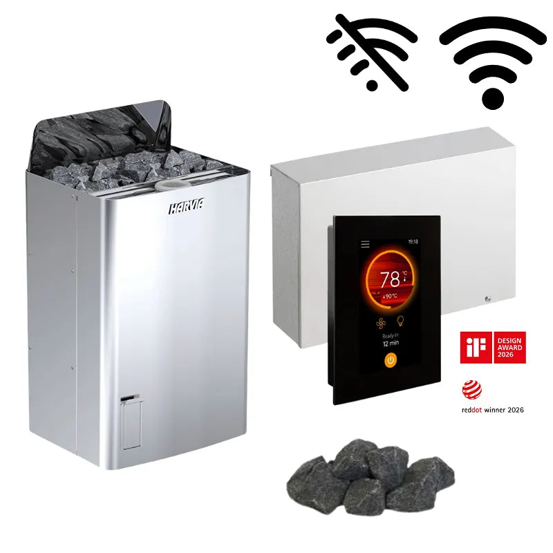 Harvia The Wall Combi Elektro-Saunaofen Komplettset mit WLAN-Steuerung, Saunasteine und digitaler Touchscreen-Bedienung