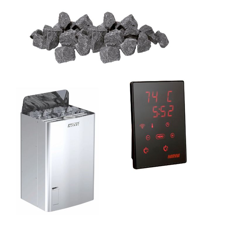 Harvia The Wall Combi Komplettset bestehend aus Saunaofen, Steuerung und Saunasteinen
