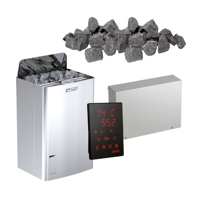 Harvia The Wall combi Saunaofen Set mit CX110C Steuerung und Saunasteinen für private Sauna