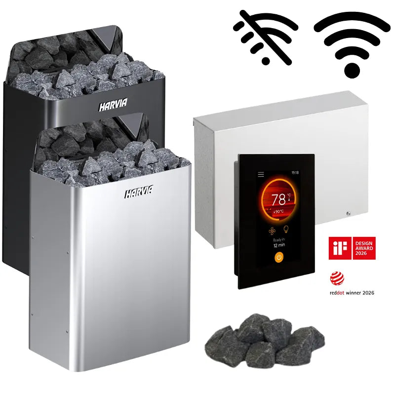 Harvia The Wall Elektro Saunaofen Komplettset mit Wandofen, Steuerung und Saunasteine