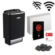 Harvia Top Steel Elektroofen Komplettset mit schwarzem Saunaofen, CX110 Steuerung, Saunasteinen und WiFi-Funktion