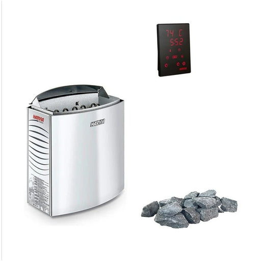 Komplettset bestehend aus Harvia Vega E Saunaofen, Xenio CX110 Steuergerät und Saunasteinen – leistungsstarkes Sauna-Komplettpaket