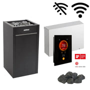 Harvia Virta Saunaofen Komplettset mit schwarzem Ofen, WLAN-Steuerung mit Display und Saunasteinen