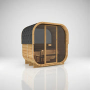 Hekla Cube 160/210/250 Gartensauna mit Holzverkleidung, schwarzem Dach und großem Fenster für 2/4/6 Personen