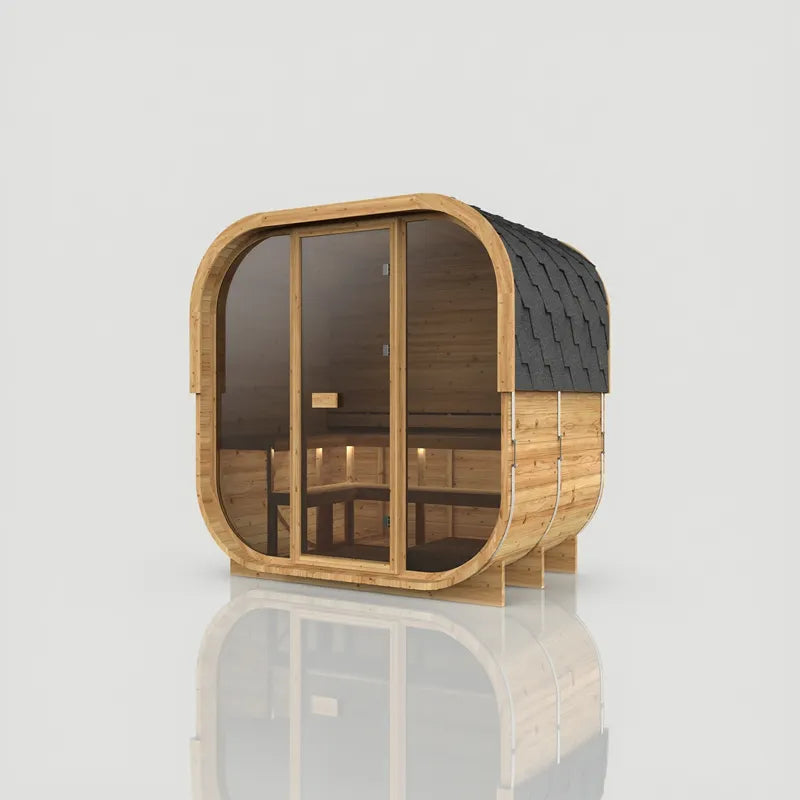 Hekla Cube 160/210/250 Gartensauna aus Holz mit großem Glasfenster für 2-6 Personen
