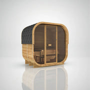 Hekla Cube 160/210/250 Gartensauna mit Holzverkleidung, schwarzem Dach und großem Glasfenster für 2-6 Personen