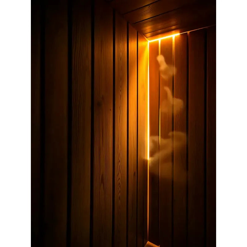 Hekla Cube 160/210/250 Sauna Innenraum mit Holzverkleidung und warmem Licht