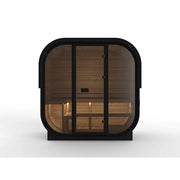 Hekla Cube 160/210/250 Gartensauna mit schwarzem Rahmen, Glastüren und Holzinterieur für 2-6 Personen