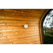 Hekla Cube 160/210/250 Gartensauna mit Thermometer, Holzverkleidung und Gartensicht