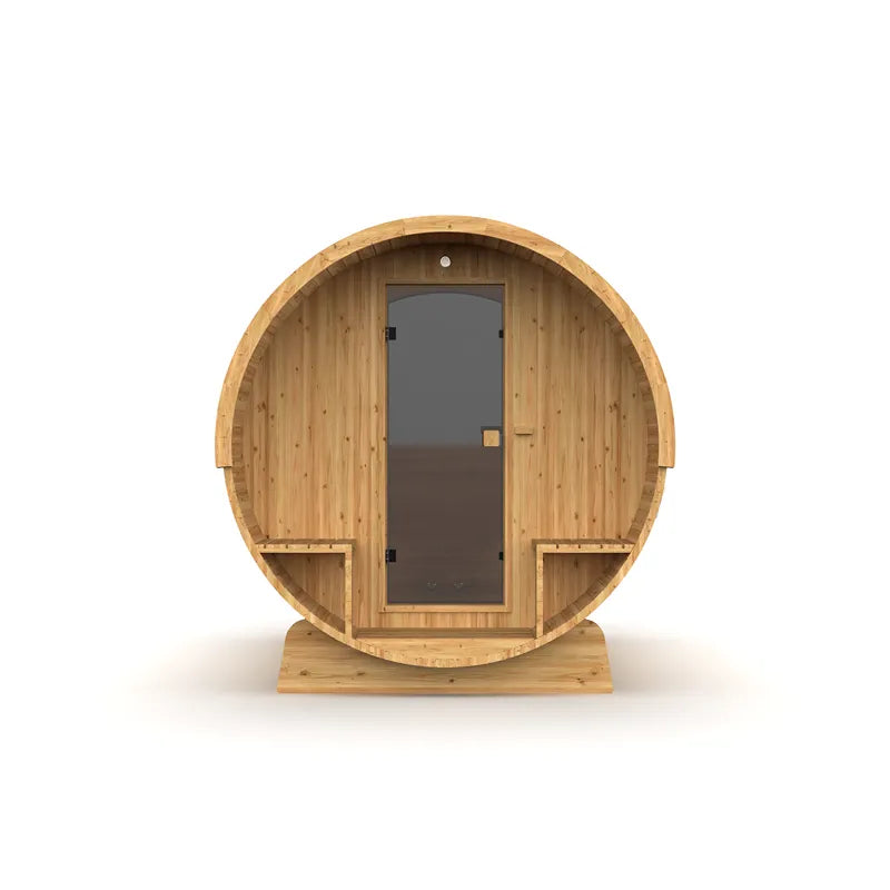 Hekla Fass 210/250 Fasssauna für 4-6 Personen mit Holzfassade und Glastür
