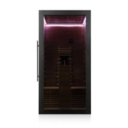 Hekla IR 100 Infrarotsauna 100x120 für 1 Person mit schwarzem Rahmen und violetter LED-Beleuchtung