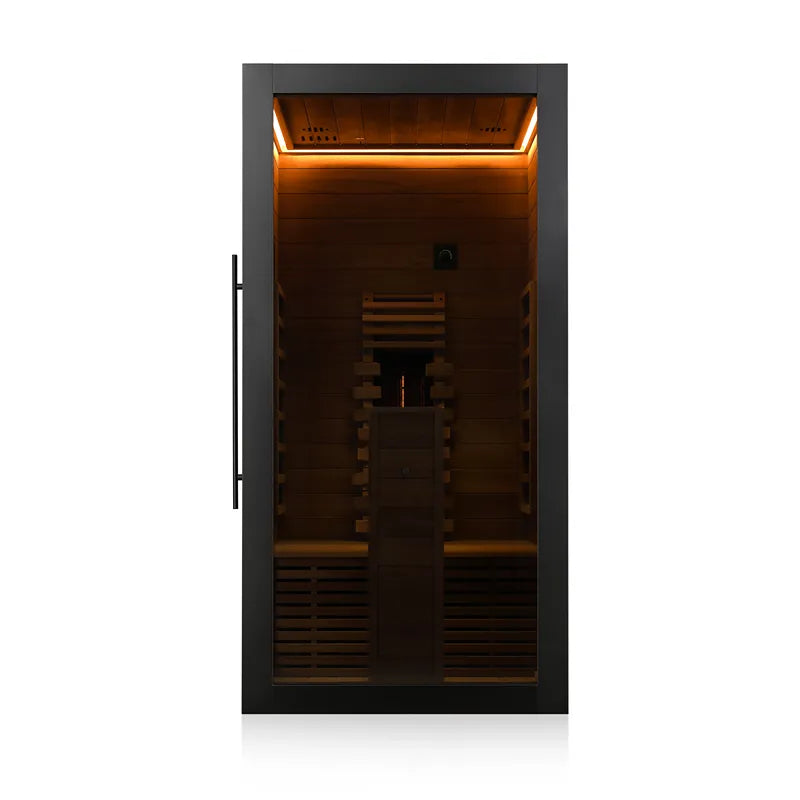 Hekla IR 100 Infrarotsauna 100x120 mit schwarzem Rahmen, Glastür und warmer Infrarotstrahlung für 1 Person