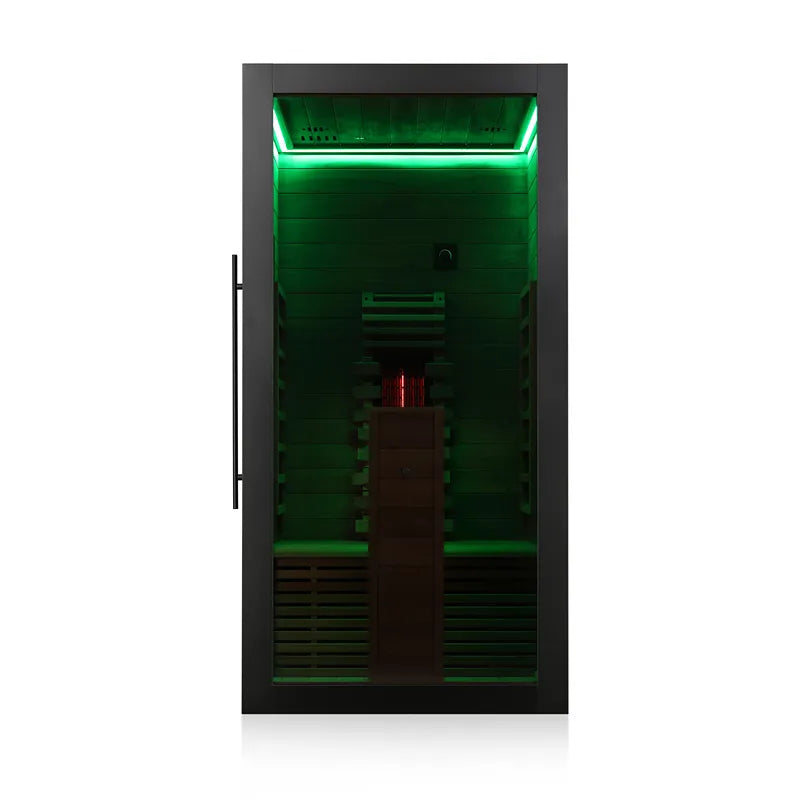 Hekla IR 100 Infrarotsauna 100x120 mit grüner LED-Beleuchtung und Infrarotheizern für 1 Person