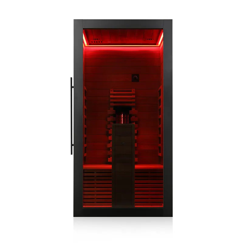 Hekla IR 100 Infrarotsauna 100x120 mit roter Beleuchtung und schwarzem Gehäuse für 1 Person