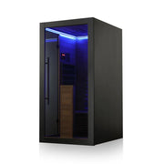 Hekla IR 100 Infrarotsauna 100x120 für 1 Person mit schwarzem Rahmen und blauer LED-Beleuchtung