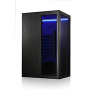 Hekla IR 100 Infrarotsauna 100x120 für 1 Person mit schwarzem Holzrahmen und blauer LED-Beleuchtung