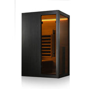 Hekla IR 100 Infrarotsauna 100x120 für 1 Person mit schwarzem Holzrahmen und Glastür, Infrarotheizung sichtbar