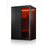 Hekla IR 100 Infrarotsauna 100x120 für 1 Person mit schwarzem Holzrahmen und aktivierter Infrarotheizung