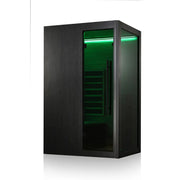Hekla IR 100 Infrarotsauna 100x120 für 1 Person mit schwarzem Holzrahmen und grüner LED-Beleuchtung