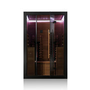 Hekla IR 130 Infrarotsauna 130x120 für 2 Personen mit schwarzem Rahmen, Glastüren und Holzinnenausstattung