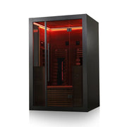 Hekla IR 130 Infrarotsauna 130x120 für 2 Personen mit schwarzem Rahmen und roter Infrarotstrahlung