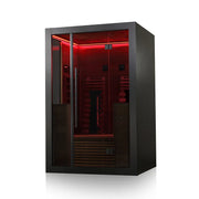 Hekla IR 130 Infrarotsauna 130x120 für 2 Personen mit schwarzem Rahmen und roter Beleuchtung