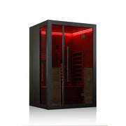 Hekla IR 130 Infrarotsauna 130x120 mit roter Beleuchtung für 2 Personen, schwarzer Rahmen mit Glastüren