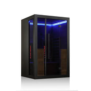 Hekla IR 130 Infrarotsauna 130x120 für 2 Personen mit schwarzem Rahmen, blauer LED-Beleuchtung und Glastüren