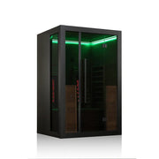 Hekla IR 130 Infrarotsauna 130x120 für 2 Personen mit grüner LED-Beleuchtung und schwarzem Rahmen