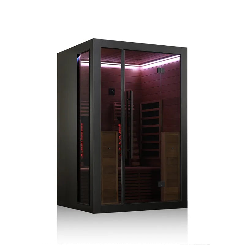 Hekla IR 130 Infrarotsauna 130x120 für 2 Personen mit schwarzem Rahmen und Glastür