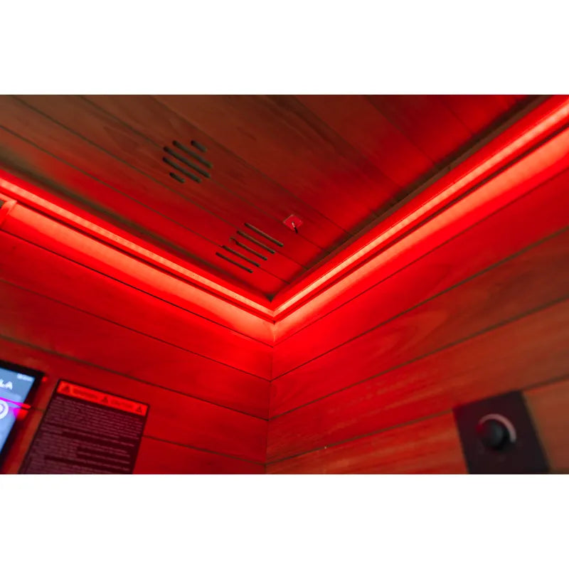 Hekla IR 130 Infrarotsauna Innenraum mit roter Infrarotwärmestrahlung und LED-Beleuchtung