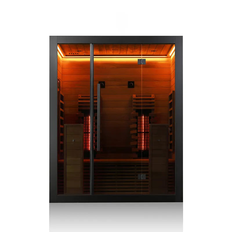 Hekla IR 160 Infrarotsauna 160x120 für 2 Personen mit Glastür und aktivierten roten Infrarotstrahlern