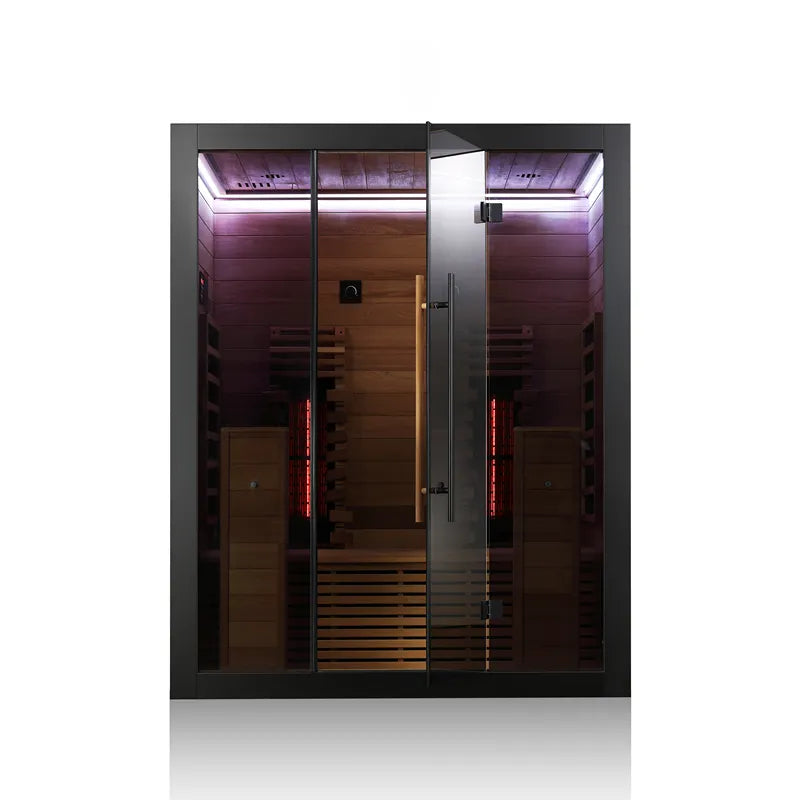 Hekla IR 160 Infrarotsauna 160x120 für 2 Personen mit Glastüren, Holzinnenausstattung und roten Infrarotstrahlern