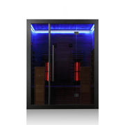 Hekla IR 160 Infrarotsauna 160x120 mit Glastür, blauer LED-Beleuchtung und roten Infrarotheizelementen für 2 Personen