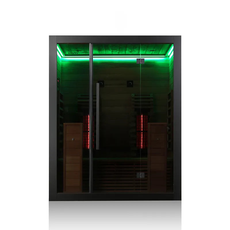 Hekla IR 160 Infrarotsauna 160x120 für 2 Personen mit grüner LED-Beleuchtung und Glastüren
