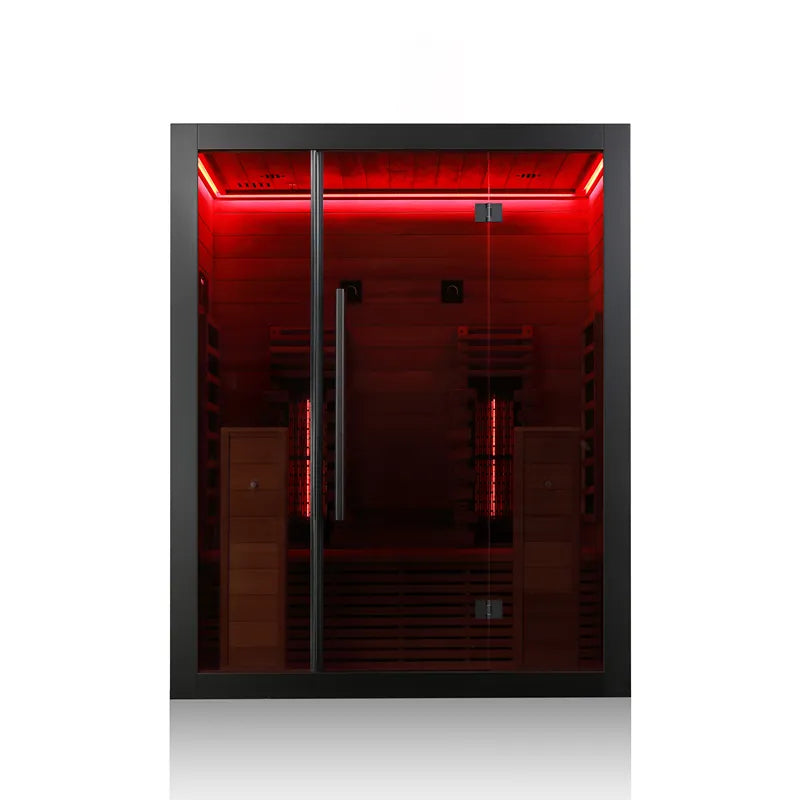Hekla IR 160 Infrarotsauna 160x120 für 2 Personen mit roter Beleuchtung und Glastür