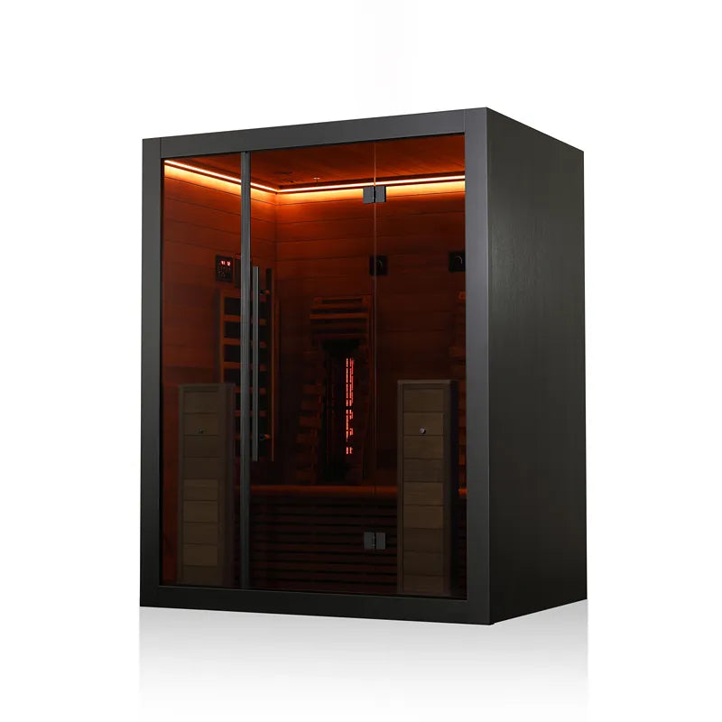 Hekla IR 160 Infrarotsauna 160x120 für 2 Personen mit schwarzem Rahmen und glühender Infrarotkabine