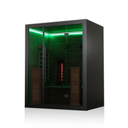 Hekla IR 160 Infrarotsauna 160x120 mit grüner LED-Beleuchtung, schwarzem Rahmen und Glastüren für 2 Personen