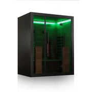 Hekla IR 160 Infrarotsauna 160x120 mit grüner LED-Beleuchtung, schwarzem Rahmen und Glastüren für 2 Personen