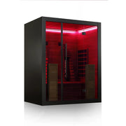 Hekla IR 160 Infrarotsauna 160x120 für 2 Personen mit schwarzem Rahmen und roten LED-Leuchten