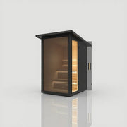 Hekla Mini-Sauna-Kabine Gartensauna für 2-4 Personen mit schwarzem Rahmen, Glastür und Holzbänken