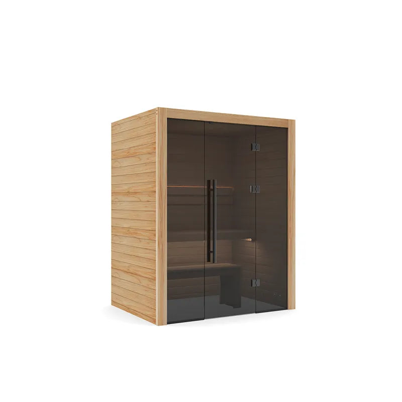 Hekla Traditional 160 Innensauna 160x120 für 2 Personen mit Holzrahmen und dunkler Glastür