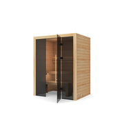 Hekla Traditional 160 Innensauna mit Holzrahmen, schwarzen Glastüren und Holzinterieur für 2 Personen