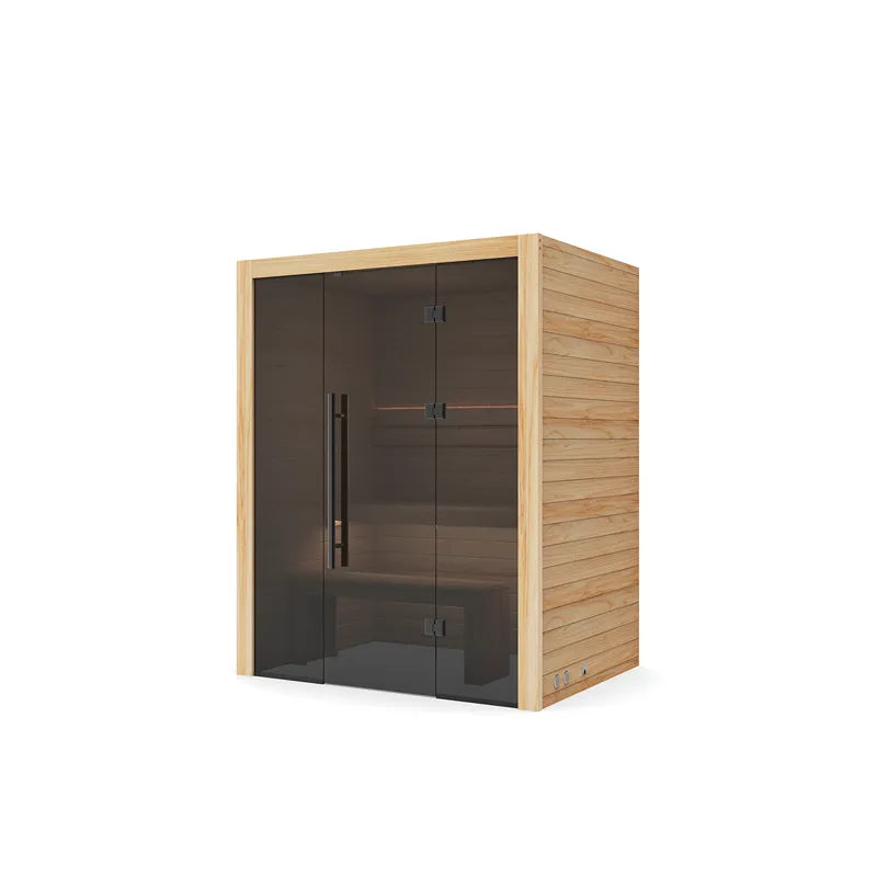 Hekla Traditional 160 Innensauna 160x120 für 2 Personen mit Holzrahmen und dunklem Glaseinsatz