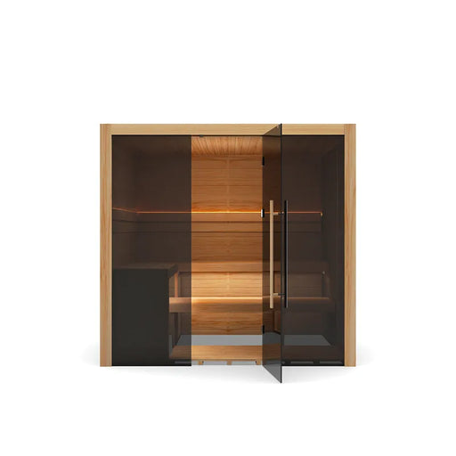 Hekla Traditional 210 Innensauna mit Holzrahmen, dunklem Glas und Holzinnenausstattung für 4 Personen