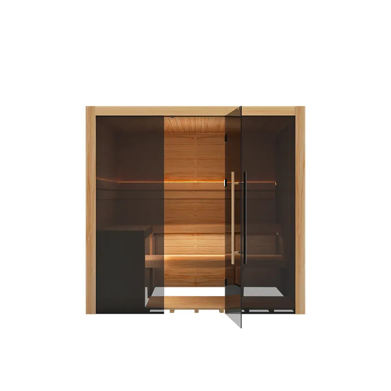 Hekla Traditional 210 Innensauna 210x160 für 4 Personen mit Holzausstattung, Glastüren und Holzbank
