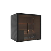 Hekla Traditional 210 Innensauna 210x160 für 4 Personen mit schwarzem Rahmen und dunklen Glastüren