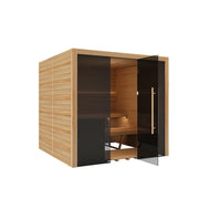 Hekla Traditional 210X Innensauna mit Holzrahmen, schwarzer Glastür und Holzbank für 5 Personen