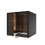 Hekla Traditional 210X Innensauna 210x200 mit schwarzem Holzrahmen, Glastüren und Holzbänken für 5 Personen